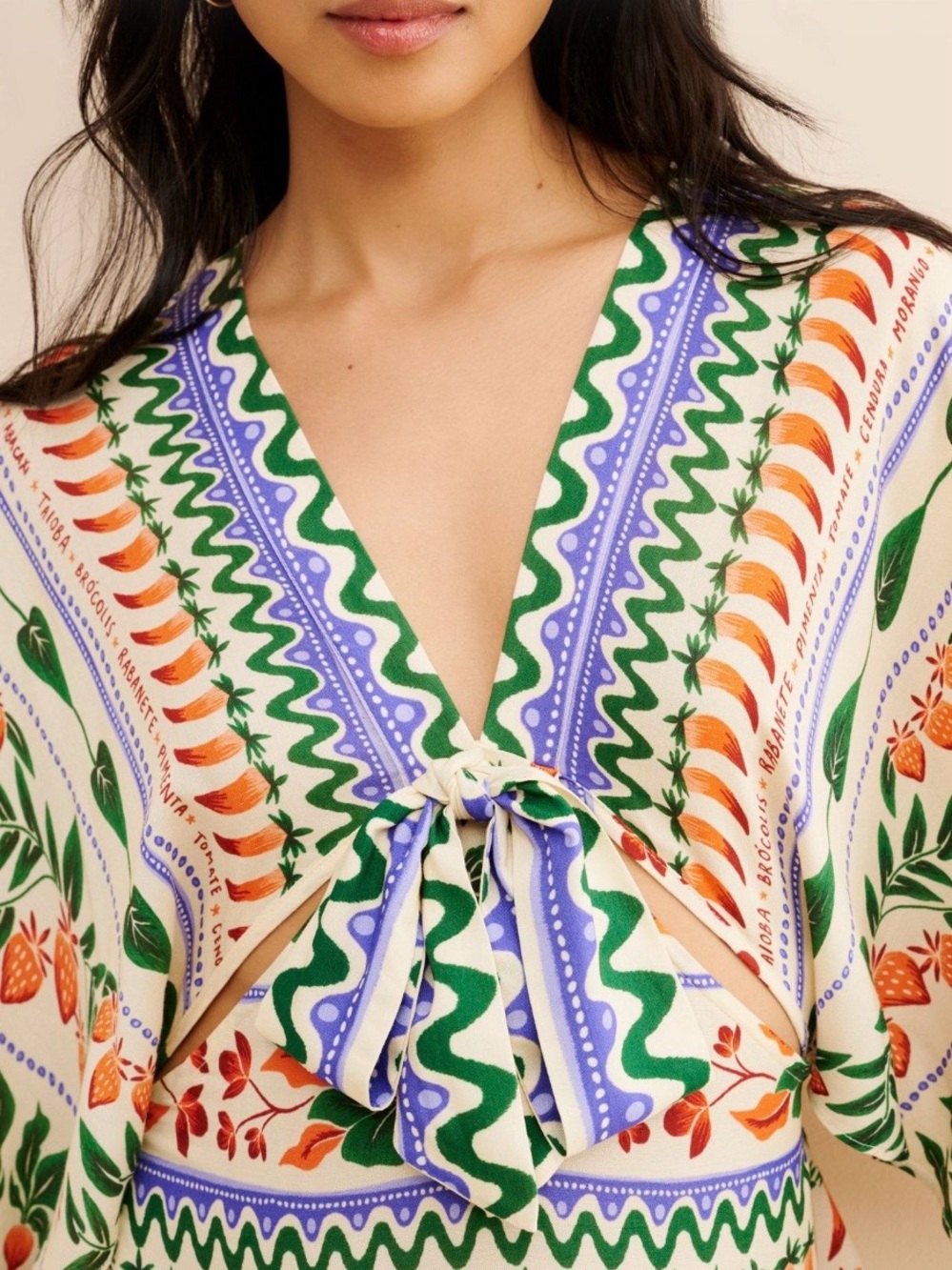 FARM Rio Cream Midi Dress with Orange, Green & Purple Floral Print - Picture 3 of 3